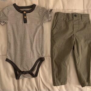 Cat & Jack Black and White Striped Onesie and OshKosh Pants, 18months